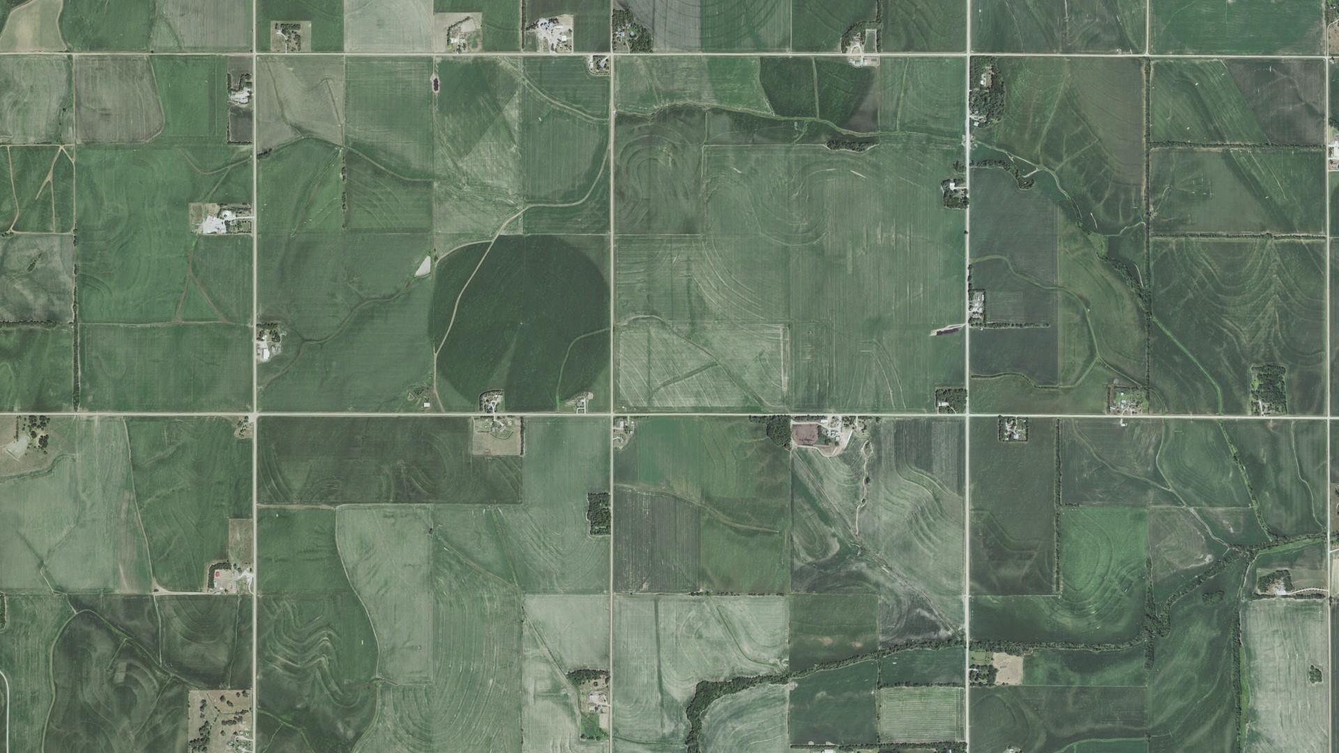 Aerial view of land around Green, Nebraska
