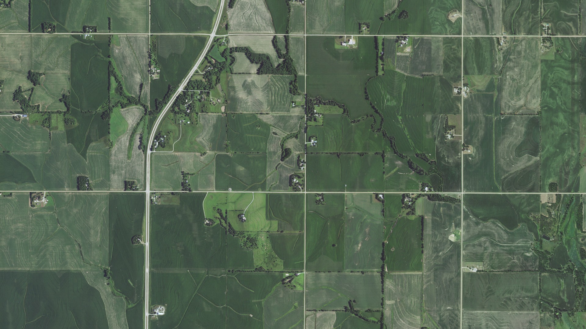 Aerial view of land around Richland, Nebraska