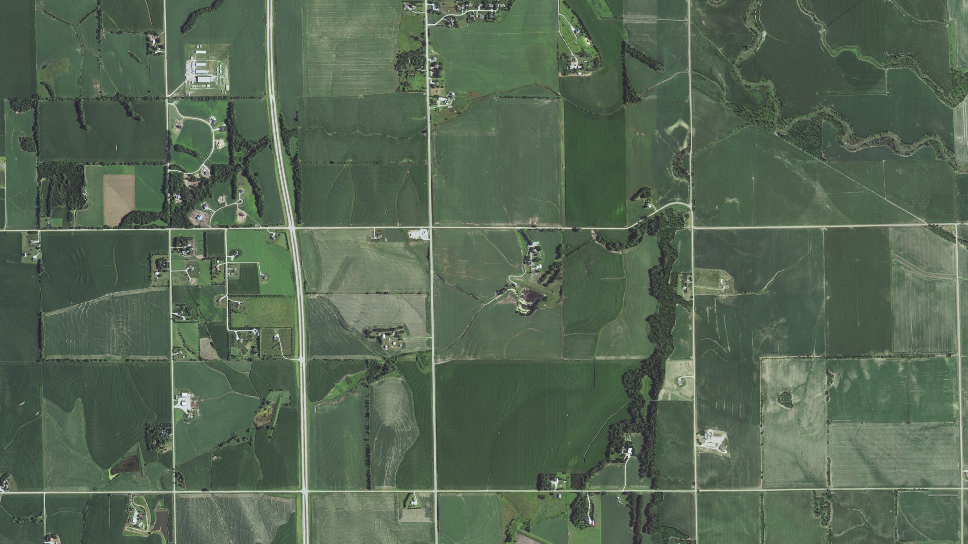 Natural-color aerial photograph of land around Stocking, Nebraska