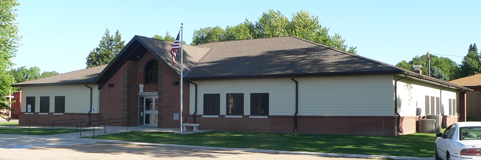 Thomas County courthouse in Thedford, Nebraska; seen from the southeast.
