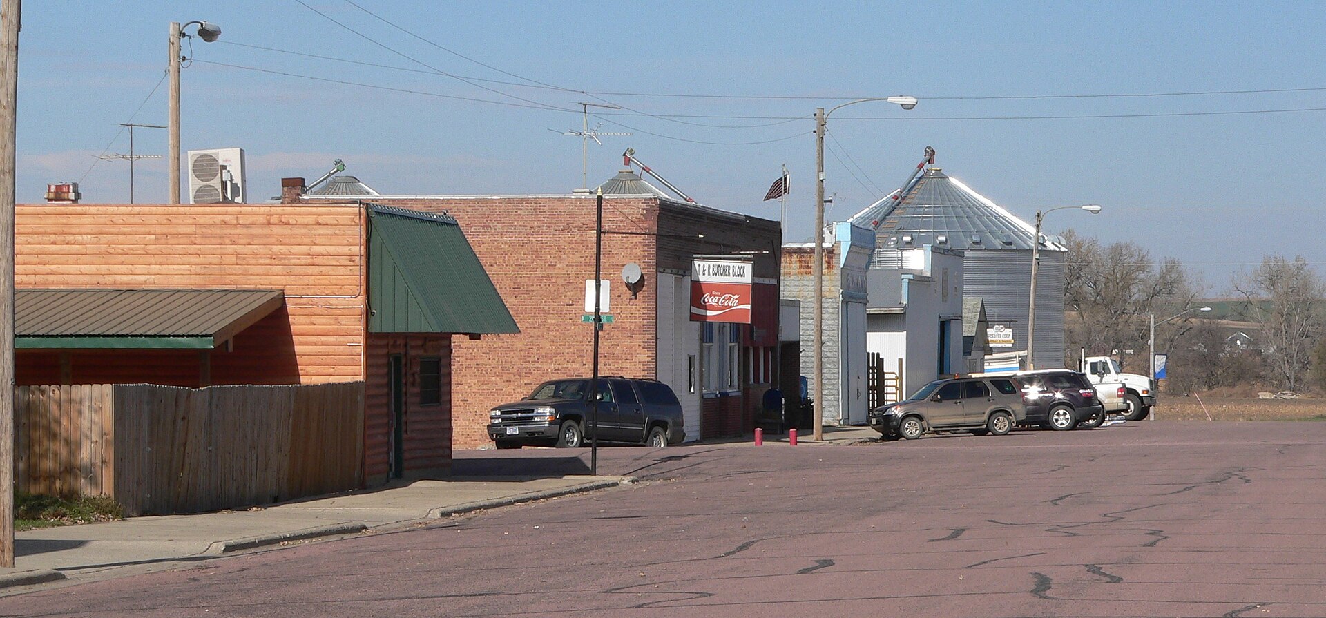 Downtown Fordyce, Nebraska: west side of Main Street, looking northwest from between 2nd and 3rd Street.