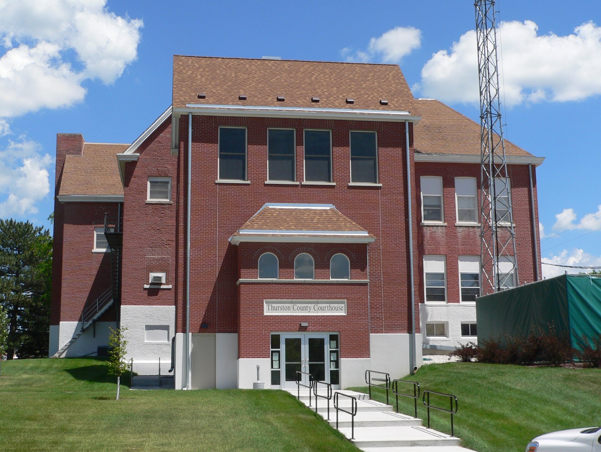 Thurston County Courthouse in Pender, Nebraska; seen from the west.