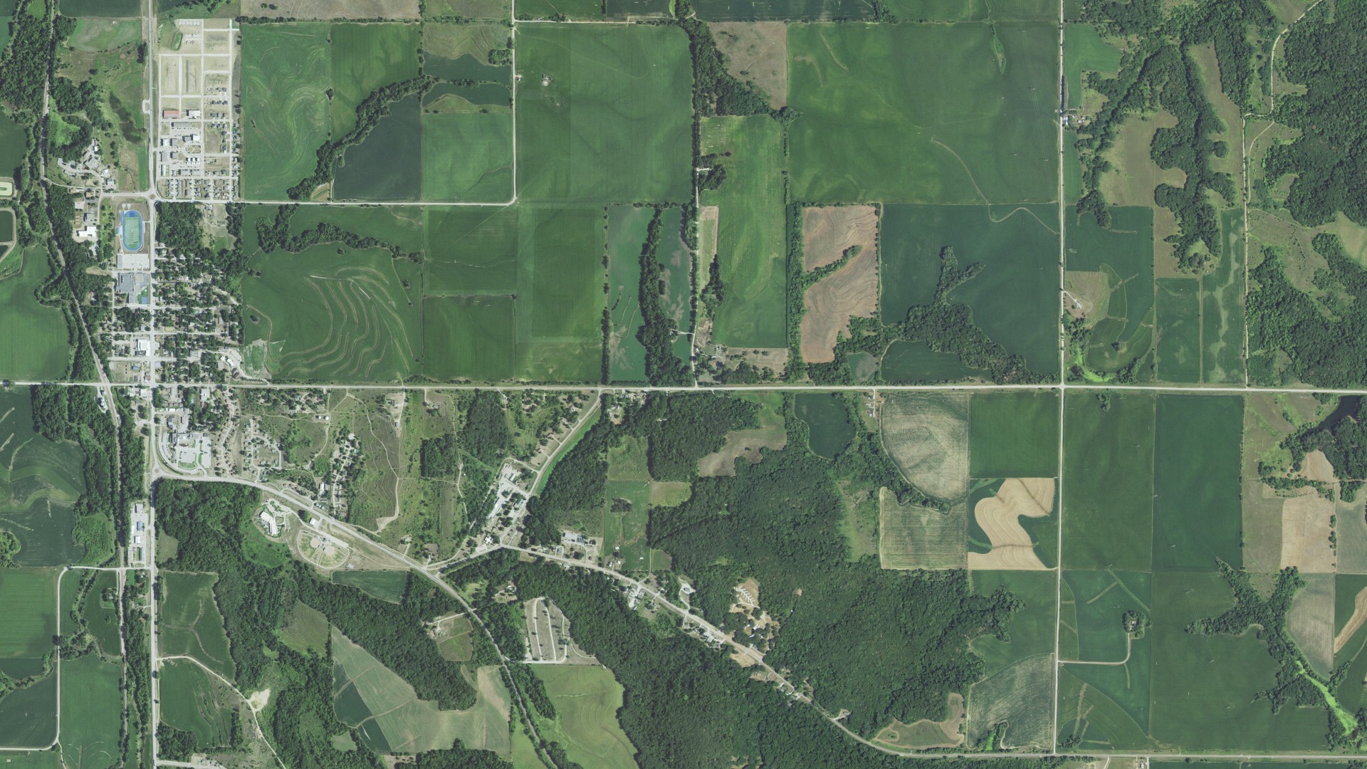 Aerial view of land around Winnebago, Nebraska