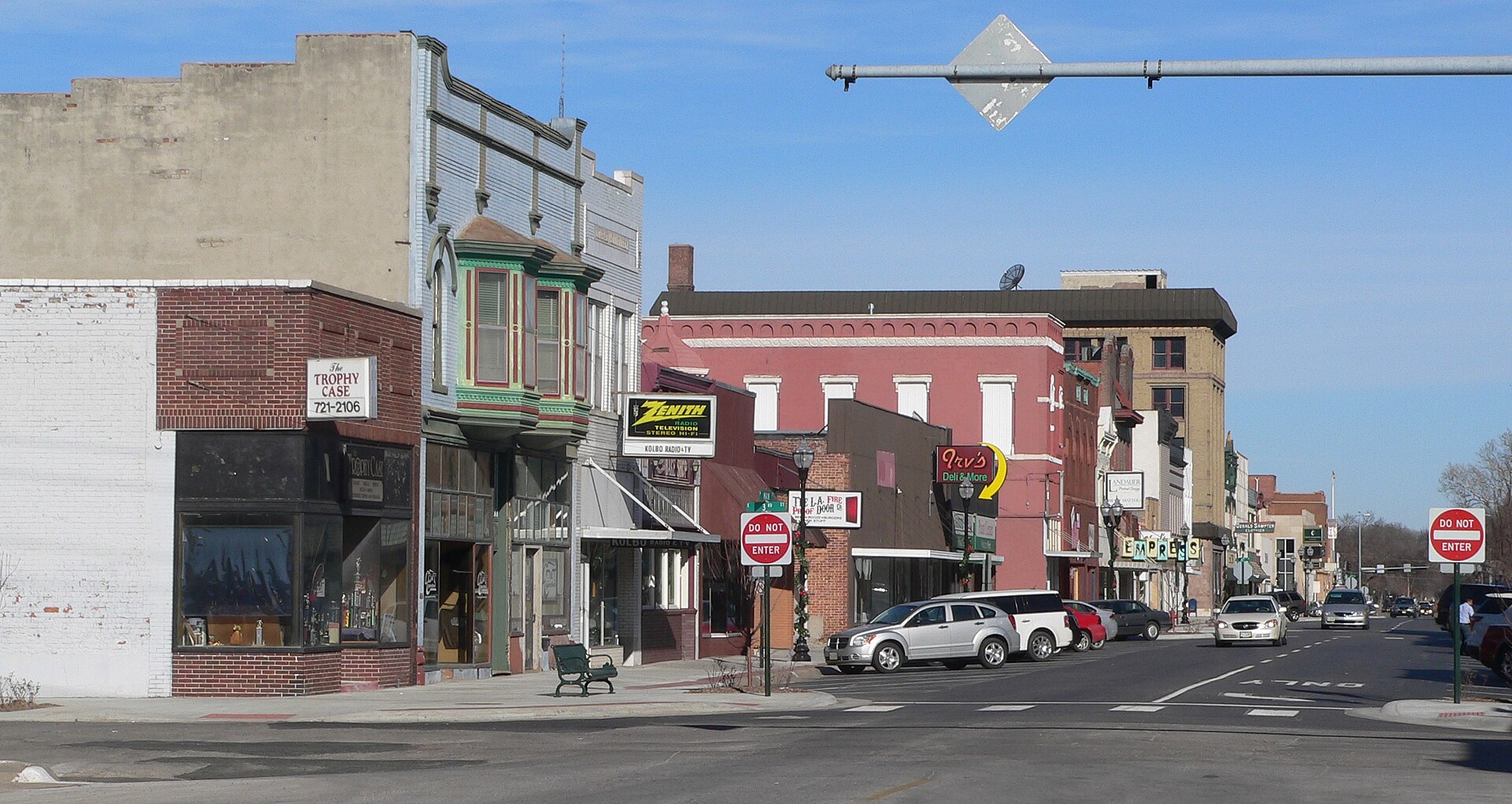 Downtown Fremont, Nebraska: looking north along west side of Main Street from intersection with 3rd Street.