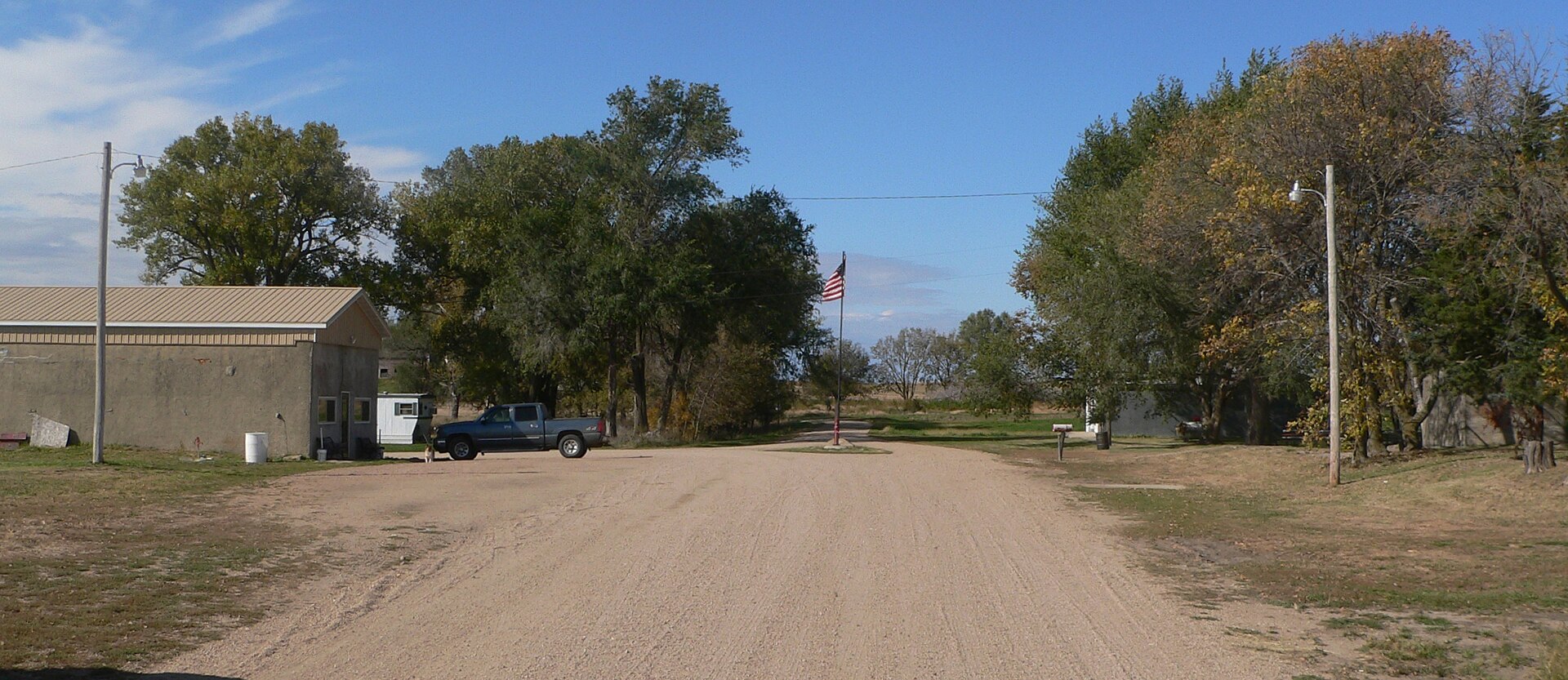 Downtown Gross, Nebraska; camera faces west.