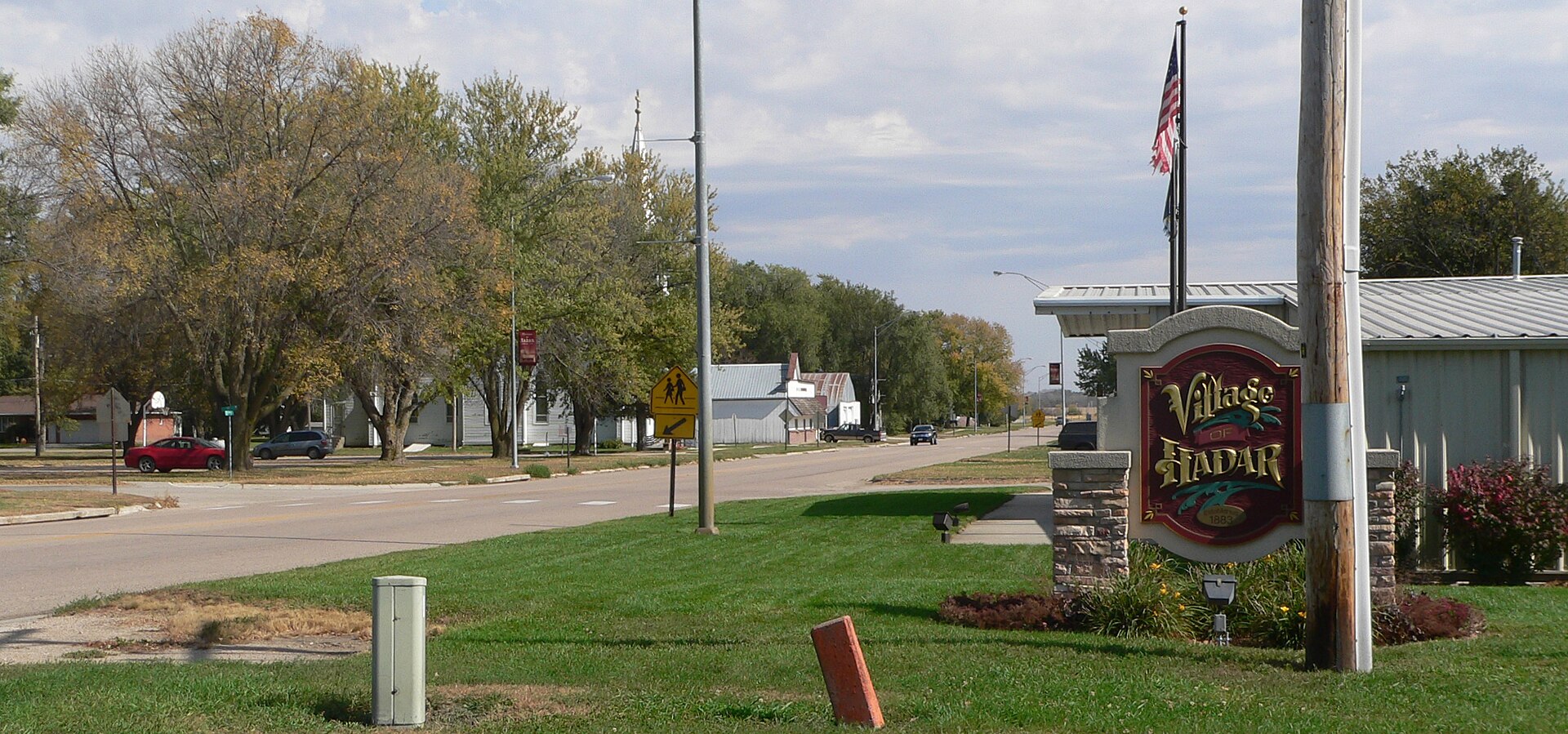 Downtown Hadar, Nebraska: Main Street (Nebraska Highway 13), looking northeast from about Front Street.