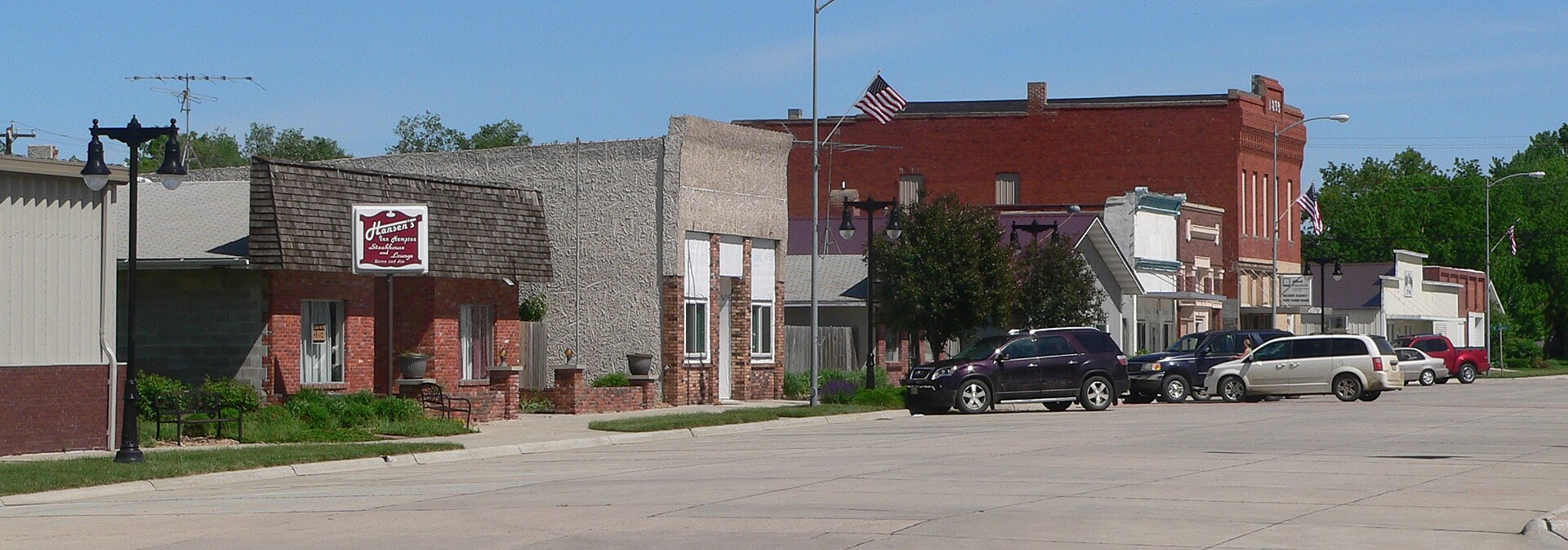 Downtown Hampton, Nebraska: west side of 3rd Street, looking northeast from about A Street.
