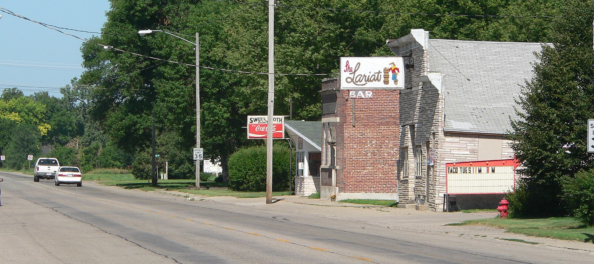 Downtown Jackson, Nebraska: looking northwest on U.S. Highway 20.