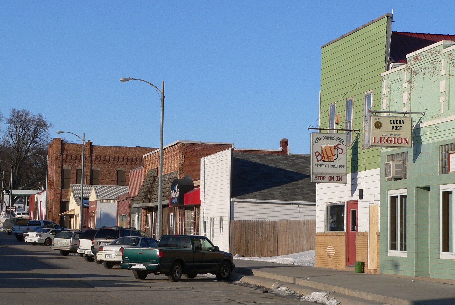 East side of Main Street in Leigh, Nebraska.