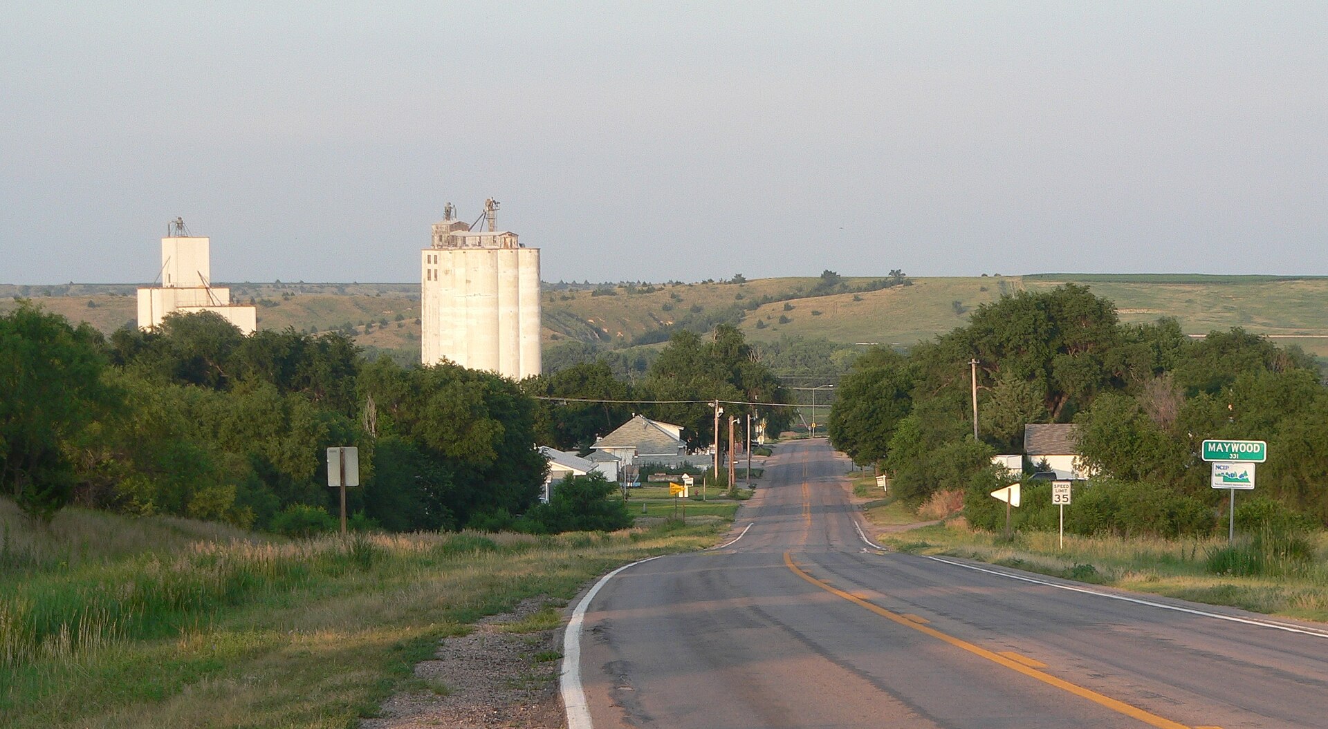 Maywood, Nebraska, seen from the west along Nebraska Highway 23.