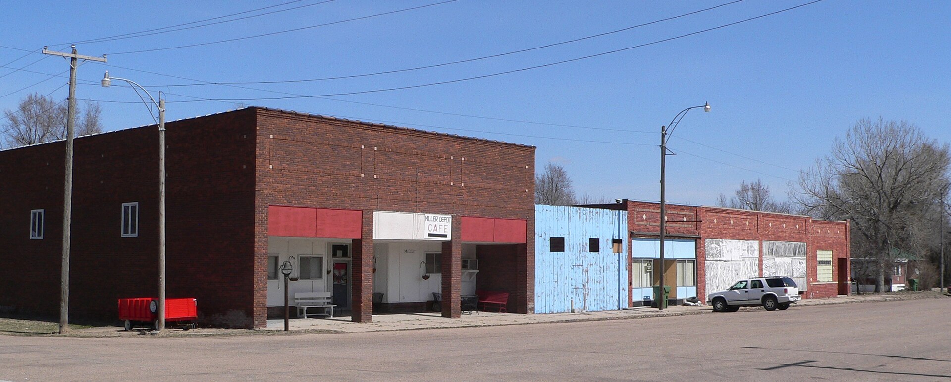 Downtown Miller, Nebraska, seen from the southwest.