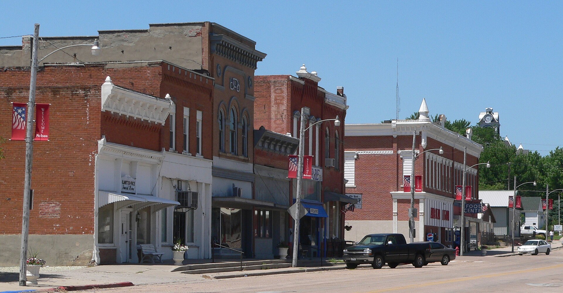 Downtown Nelson, Nebraska: west side of Main Street, seen looking northwest.