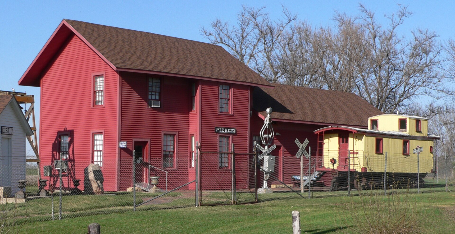Chicago & North Western Railway depot, now located in Gilman Park, Pierce, Nebraska.