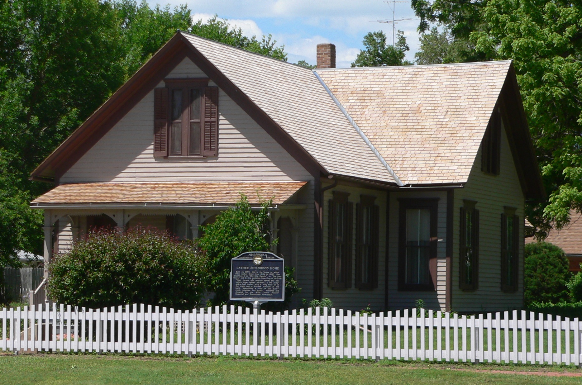Willa Cather House on the southwest corner of 3rd Avenue and Cedar Street in Red Cloud, Nebraska; seen from the northeast.