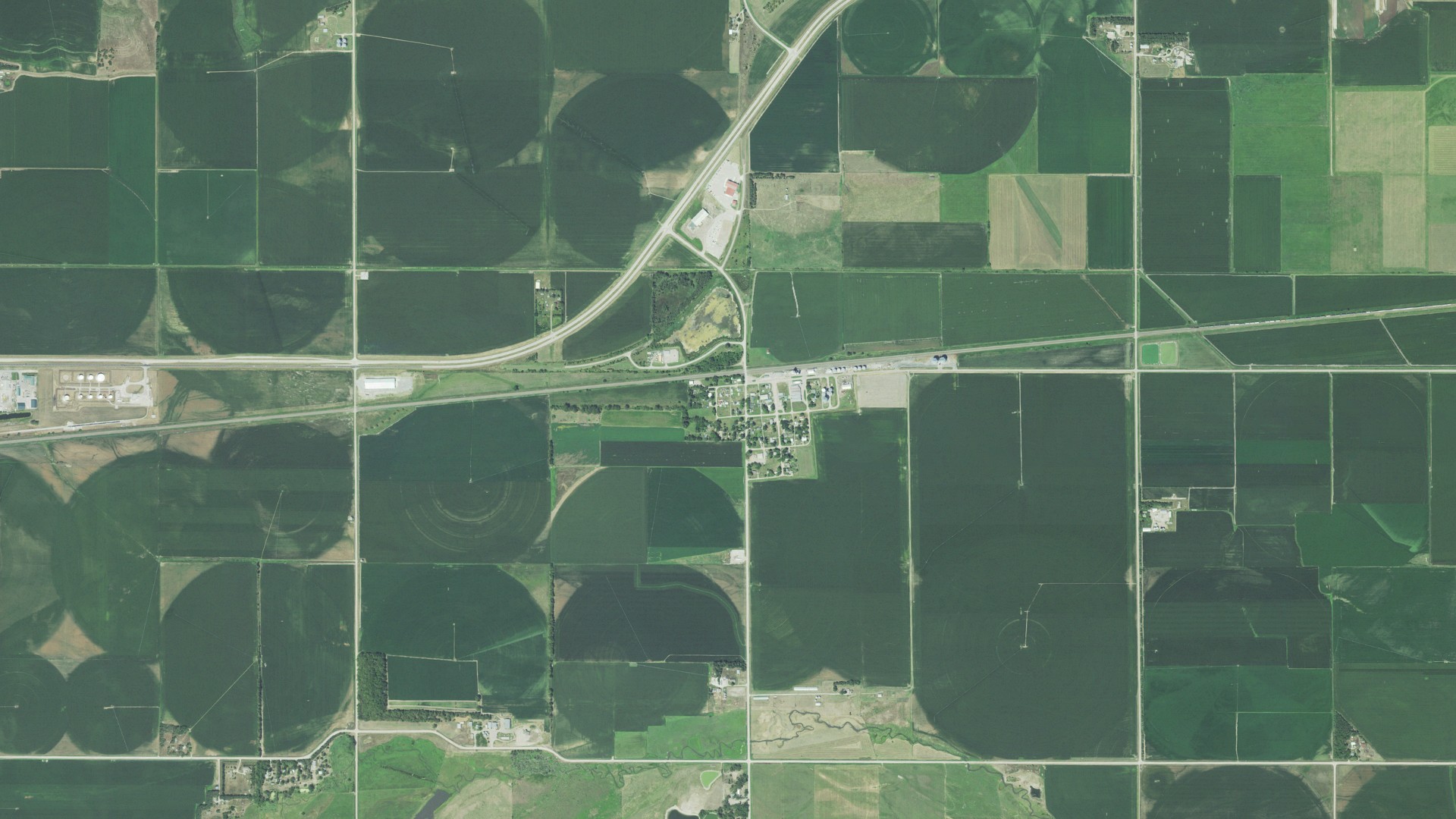 Aerial view of land around Richland, Nebraska