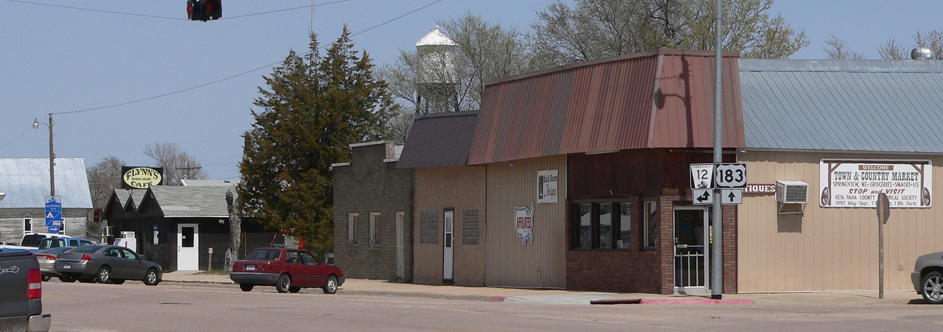 Downtown Springview, Nebraska: east side of Main Street, looking north from Turbine Avenue.