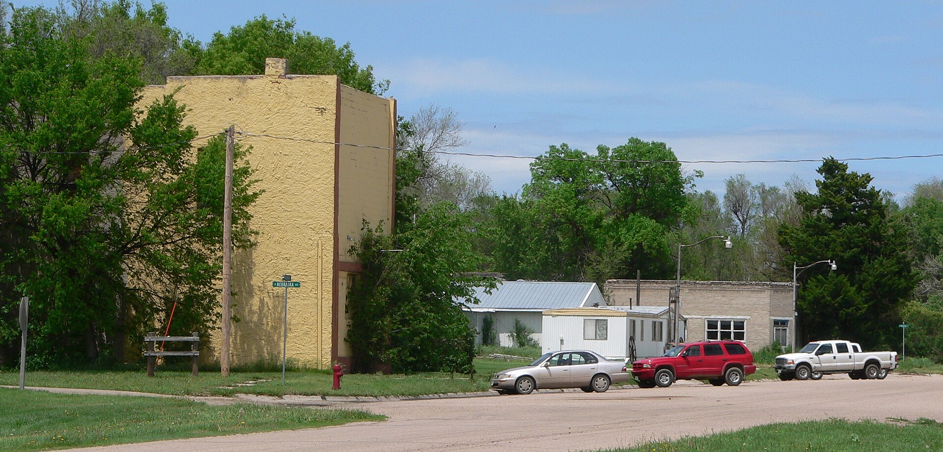Downtown Stockville, Nebraska: west side of Wellington Street, looking northwest from south of Nebraska Avenue.