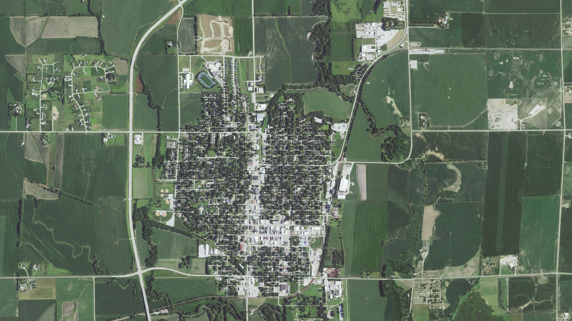 Aerial view of land around Wahoo, Nebraska