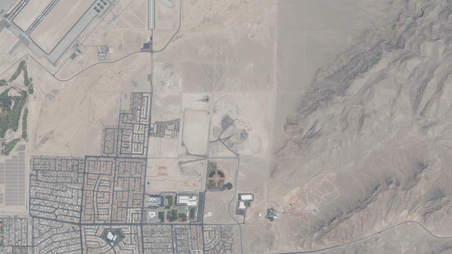 Natural-color aerial photograph of land around Clark County, Nevada