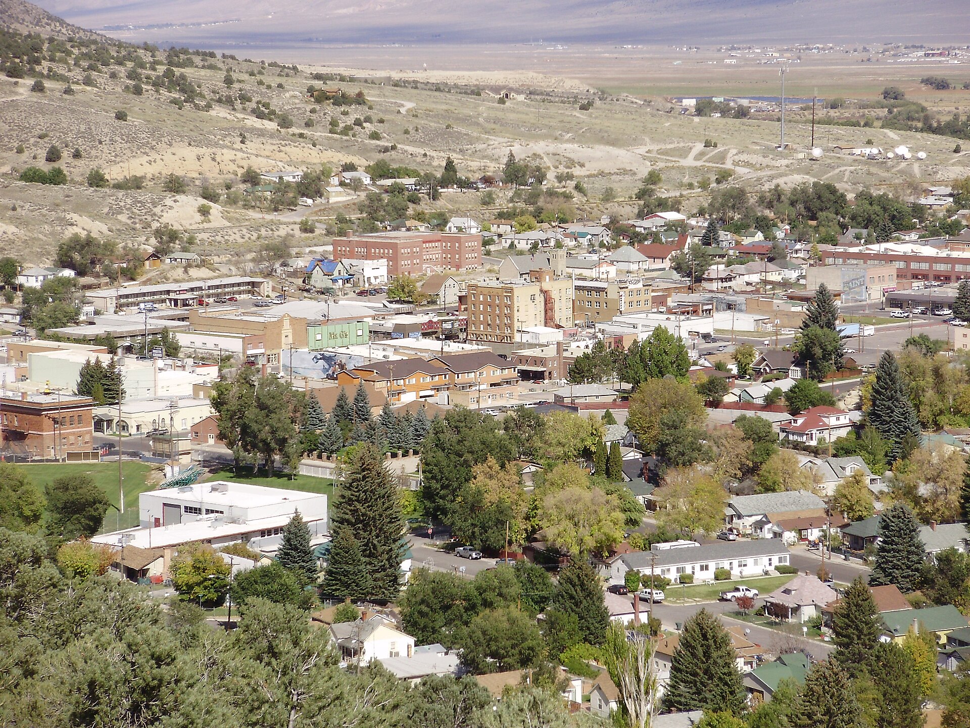 View of downtown Ely, Nevada from the lower slopes of Ward Mountain.