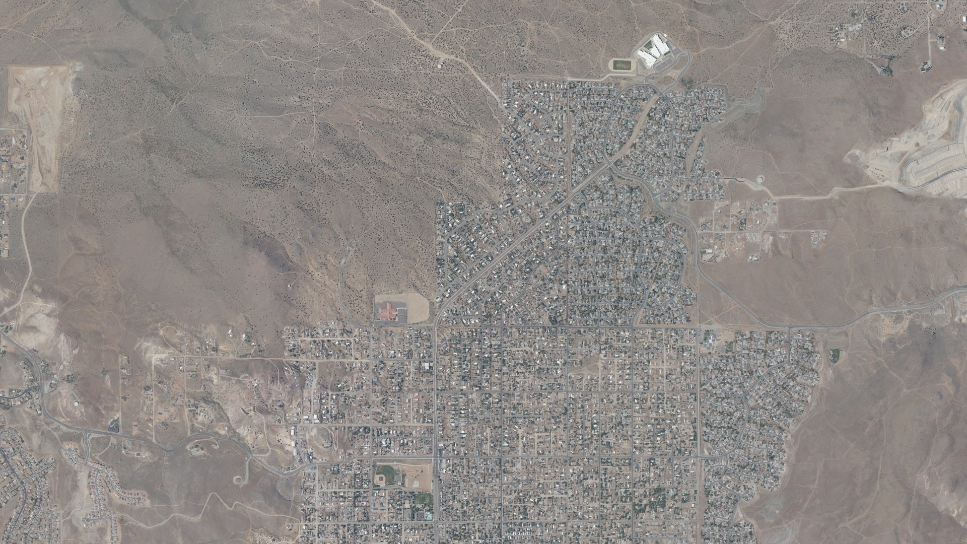Natural-color aerial photograph of land around Sun Valley, Nevada