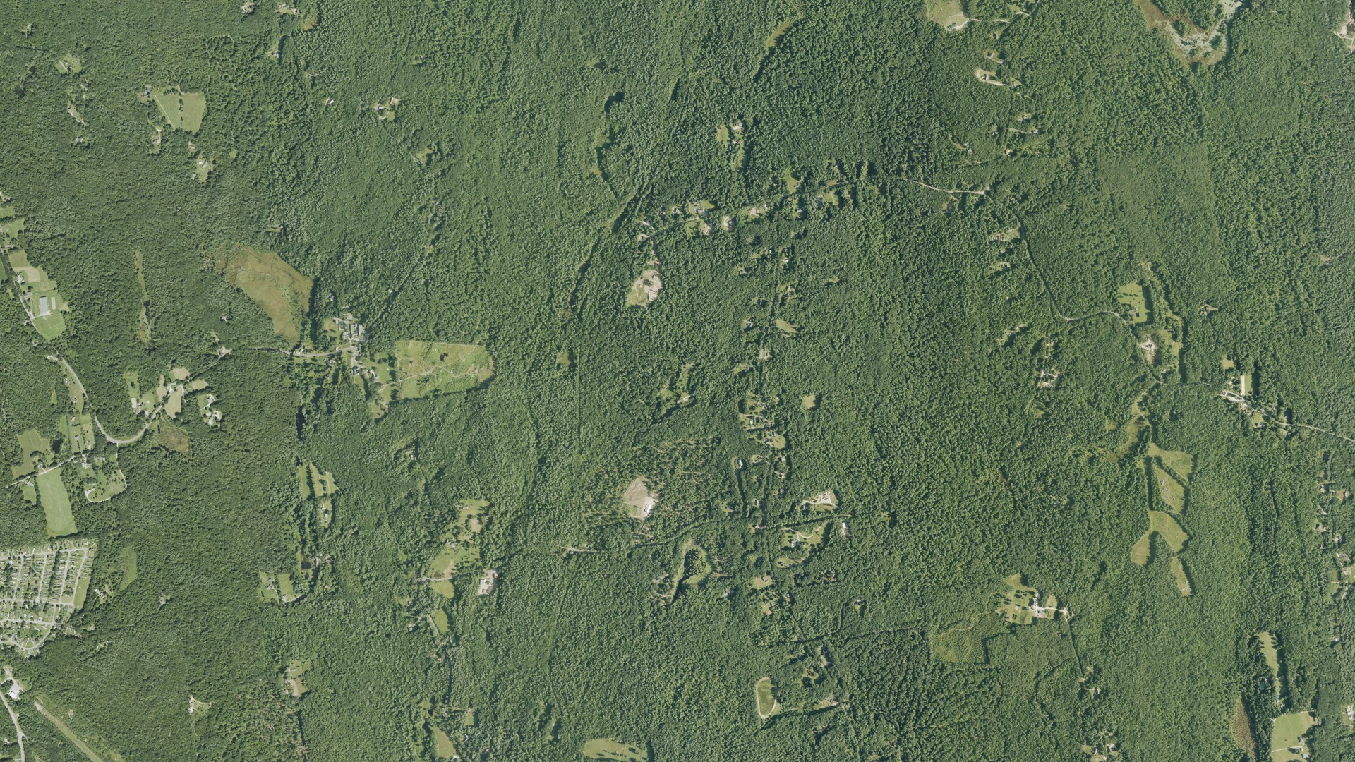 Natural-color aerial photograph of land around Mason, New Hampshire