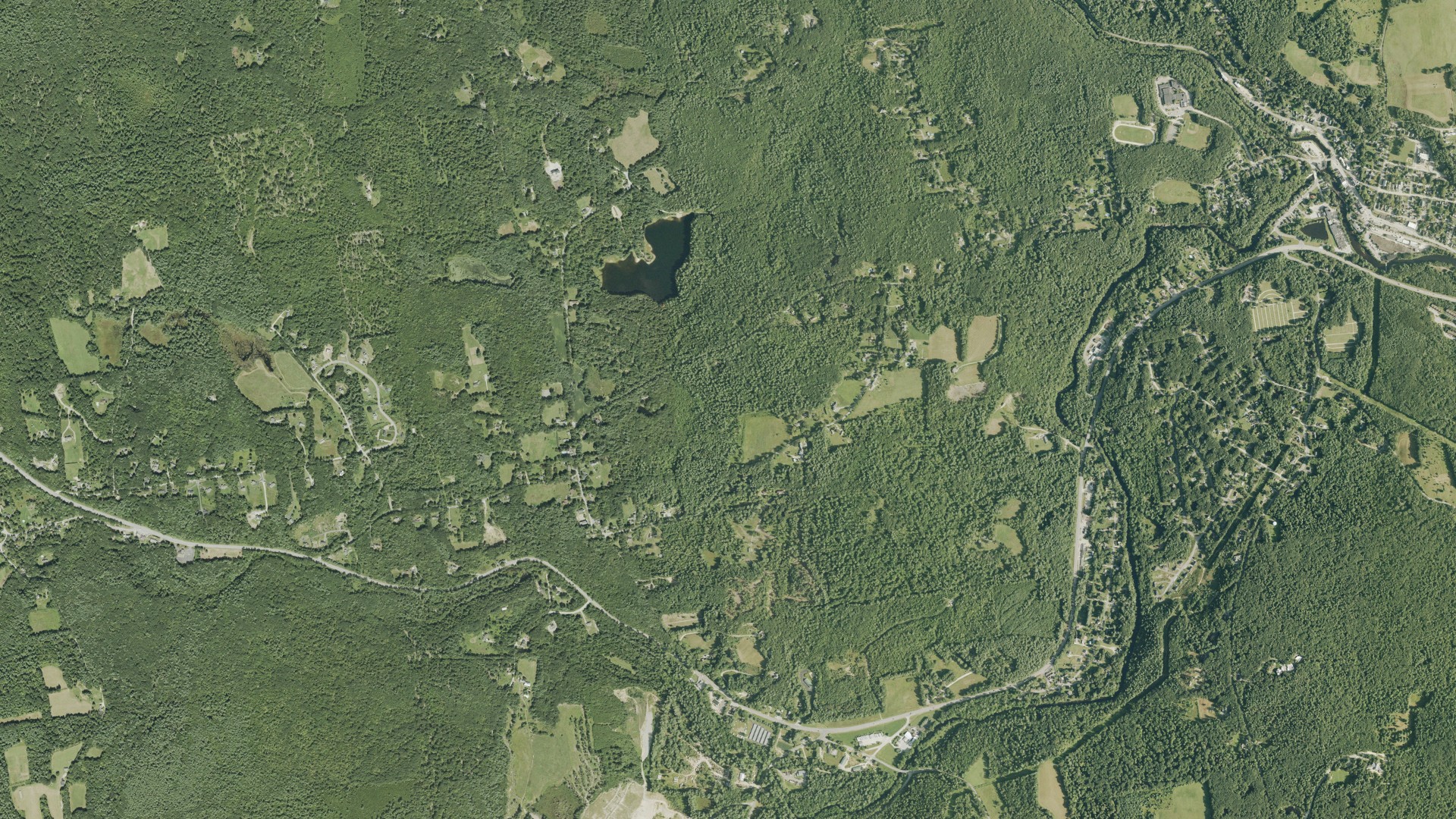 Natural-color aerial photograph of land around Wilton, New Hampshire