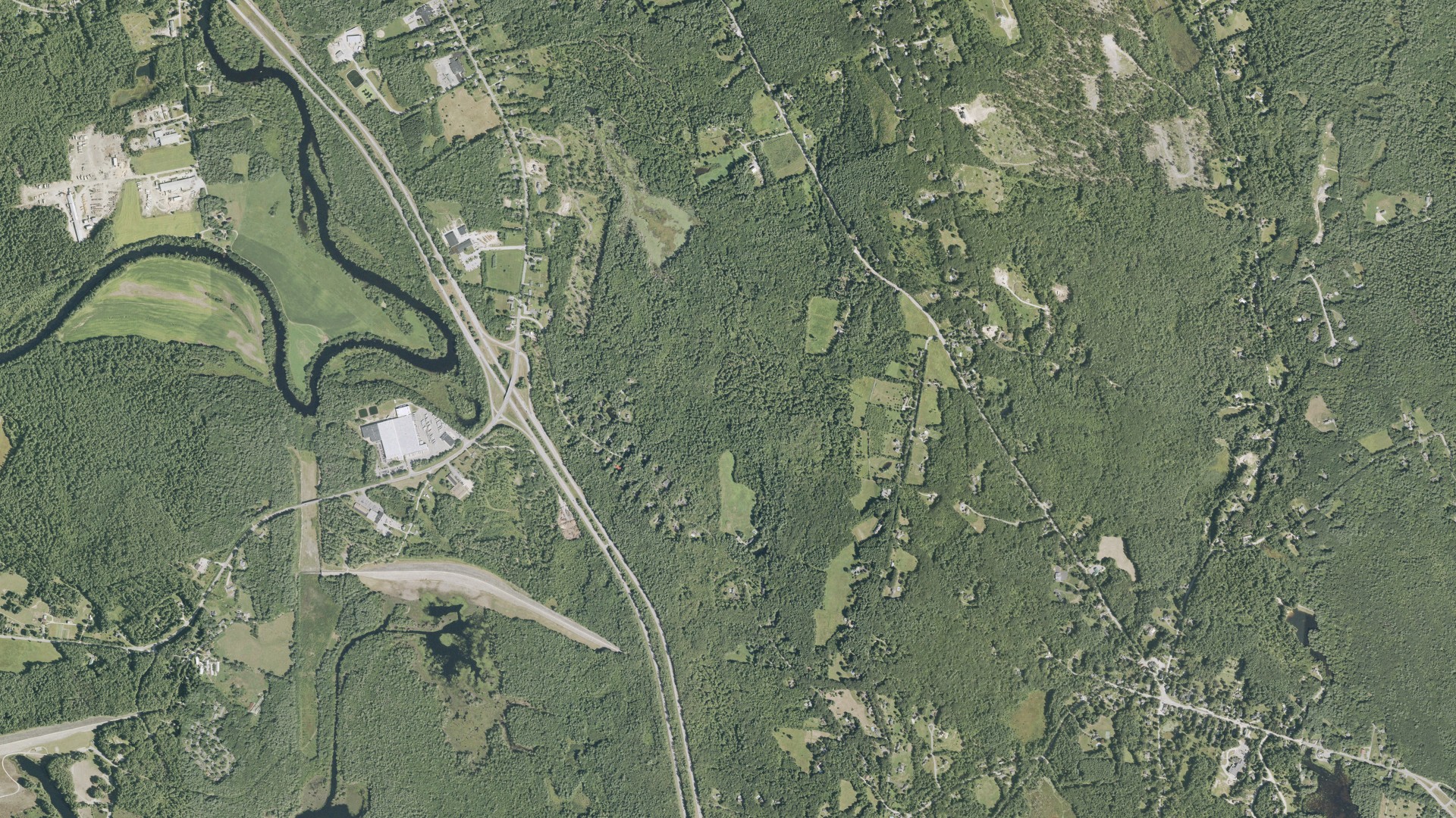 Natural-color aerial photograph of land around Hopkinton, New Hampshire