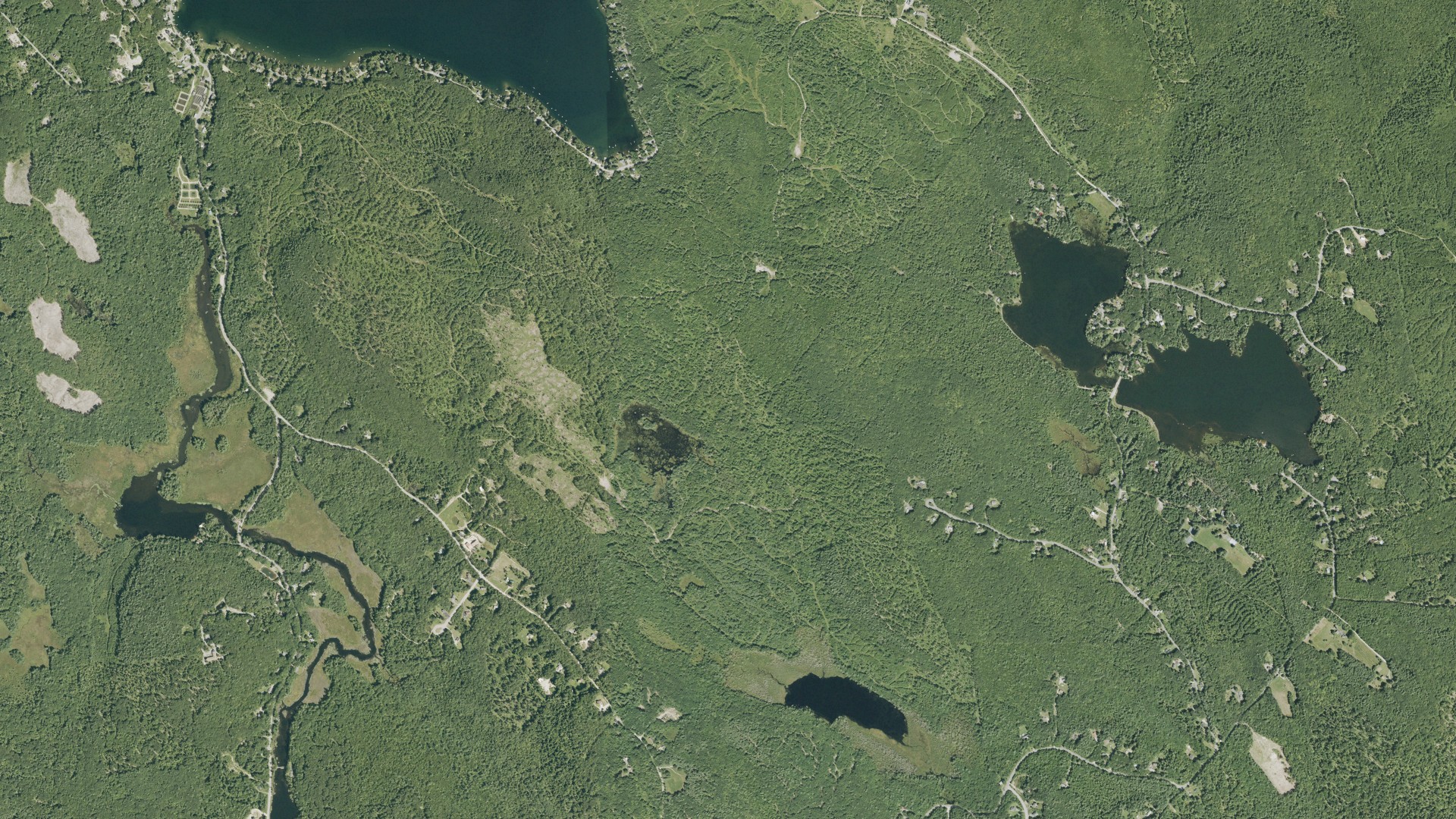 Natural-color aerial photograph of land around New Durham, New Hampshire