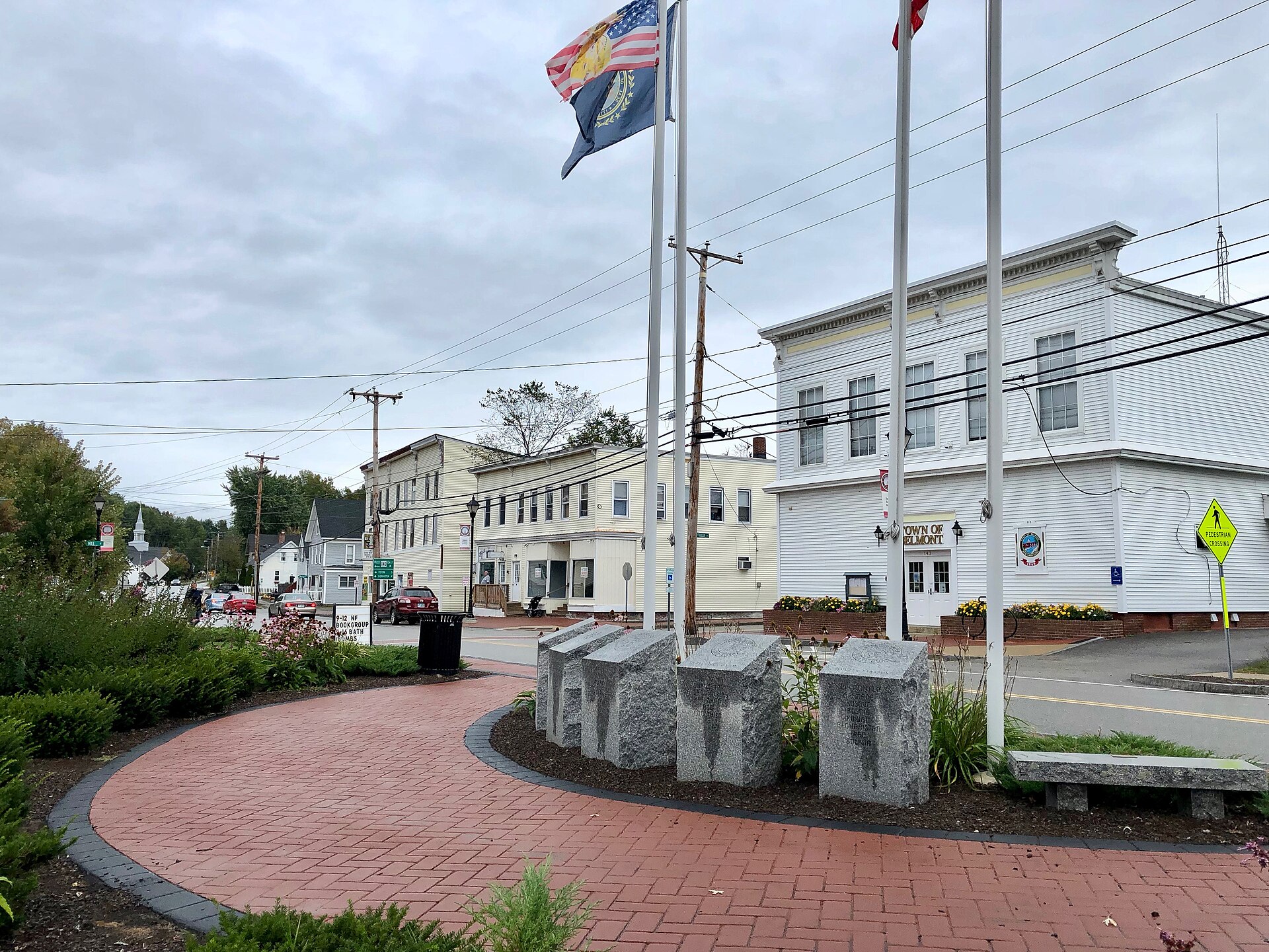 Center of village of Belmont, New Hampshire.