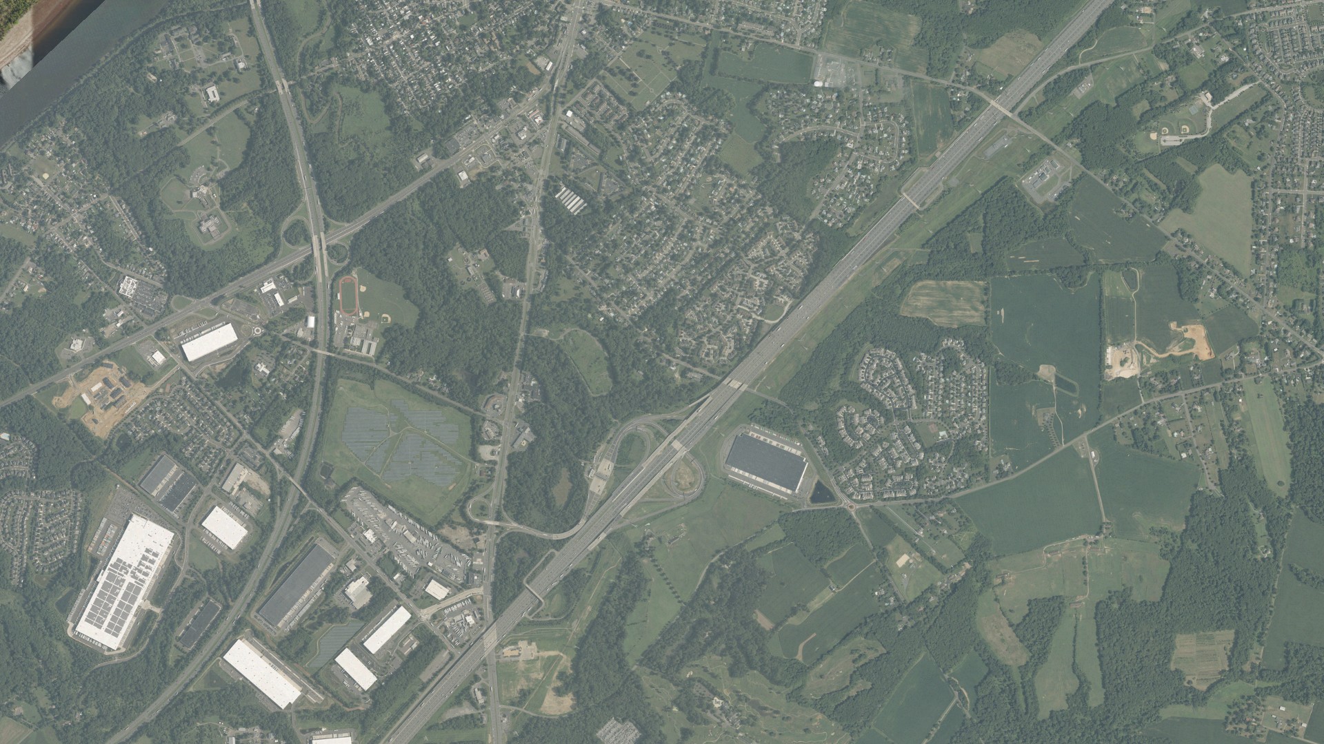 Natural-color aerial photograph of land around Bordentown, New Jersey