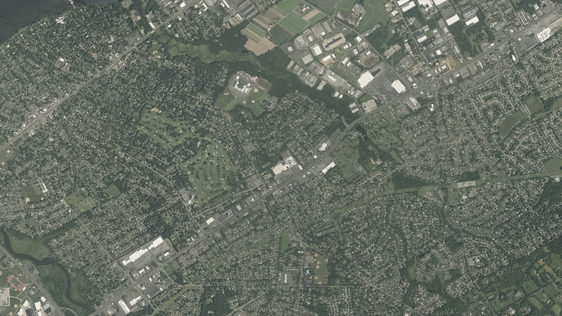 Natural-color aerial photograph of land around Cinnaminson, New Jersey