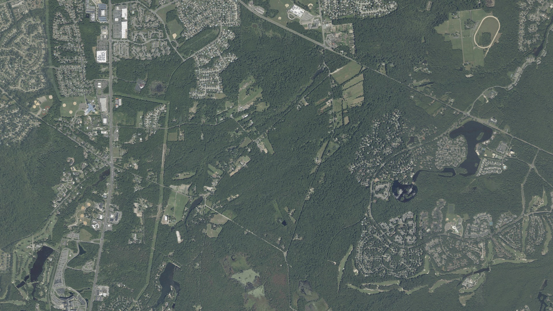 Natural-color aerial photograph of land around Evesham, New Jersey