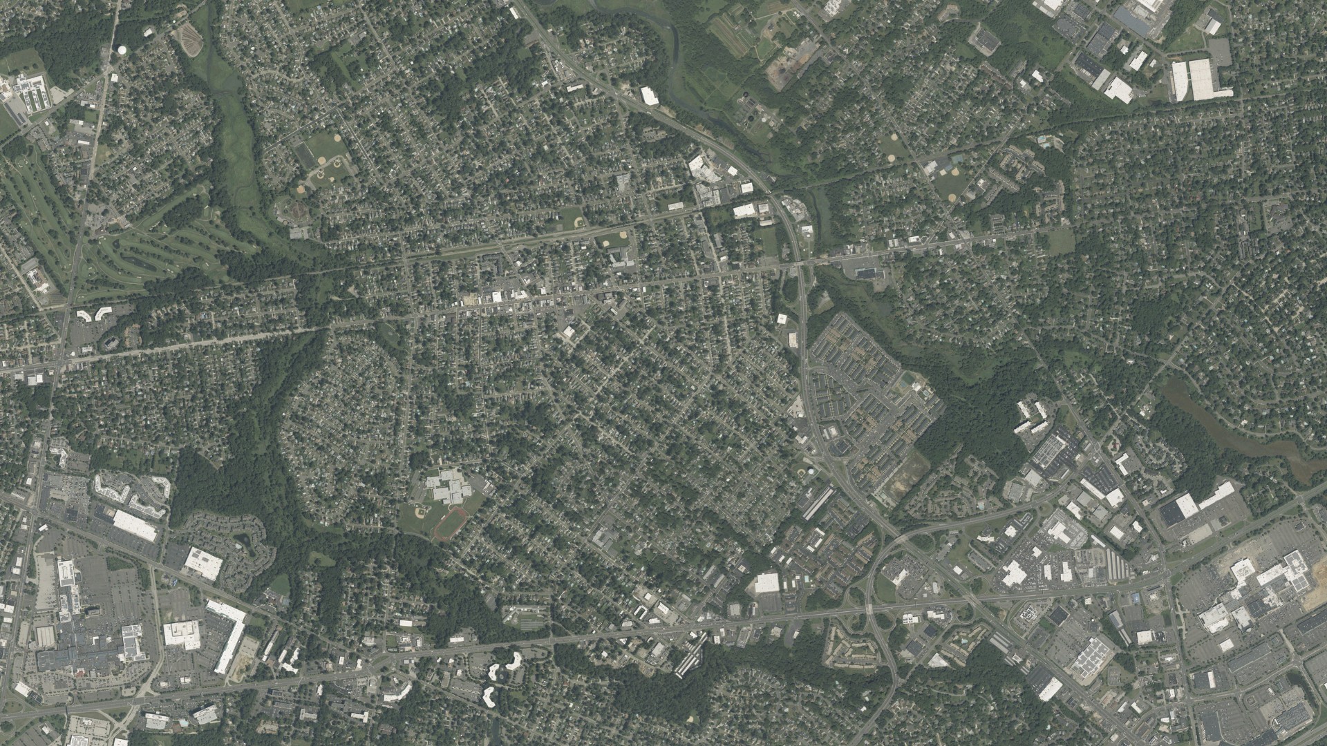 Natural-color aerial photograph of land around Maple Shade, New Jersey