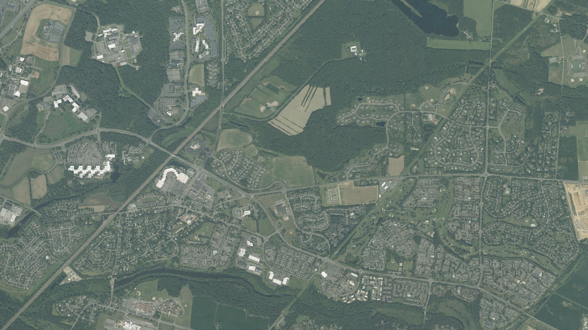 Natural-color aerial photograph of land around Plainsboro, New Jersey
