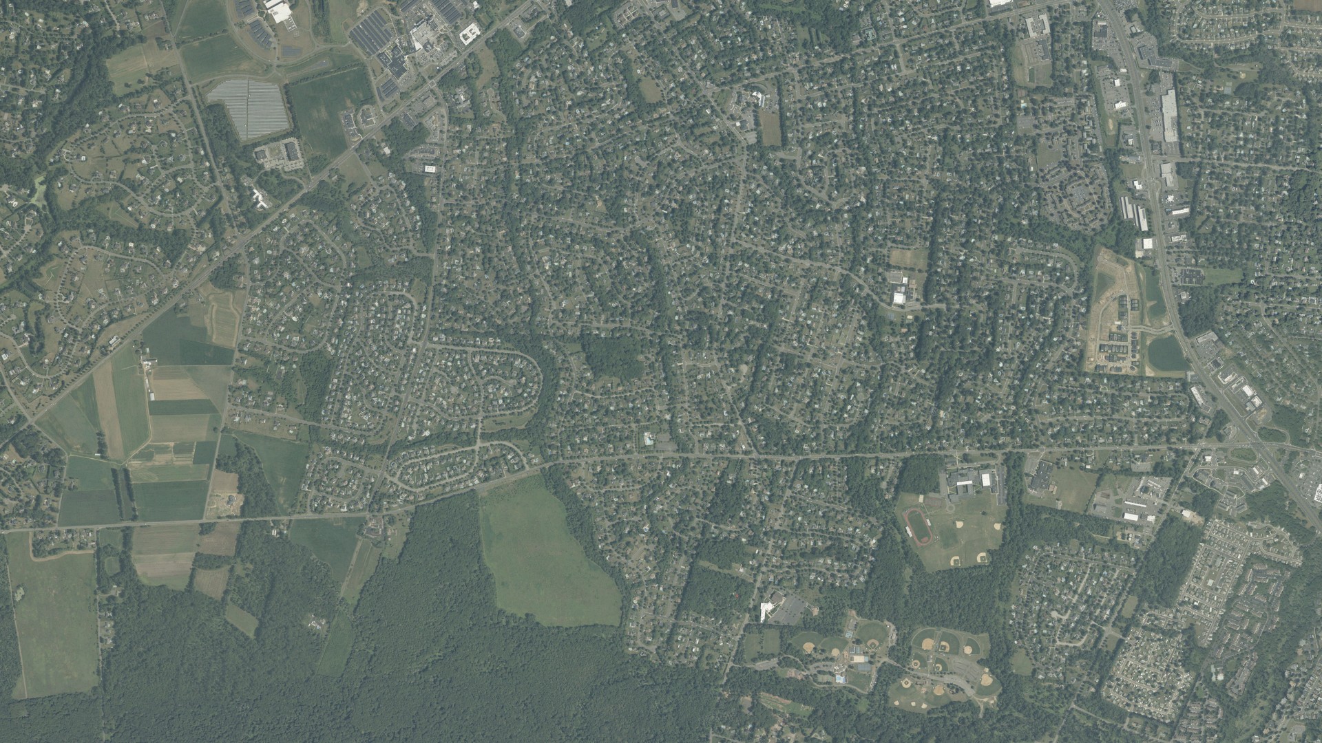 Natural-color aerial photograph of land around Freehold, New Jersey