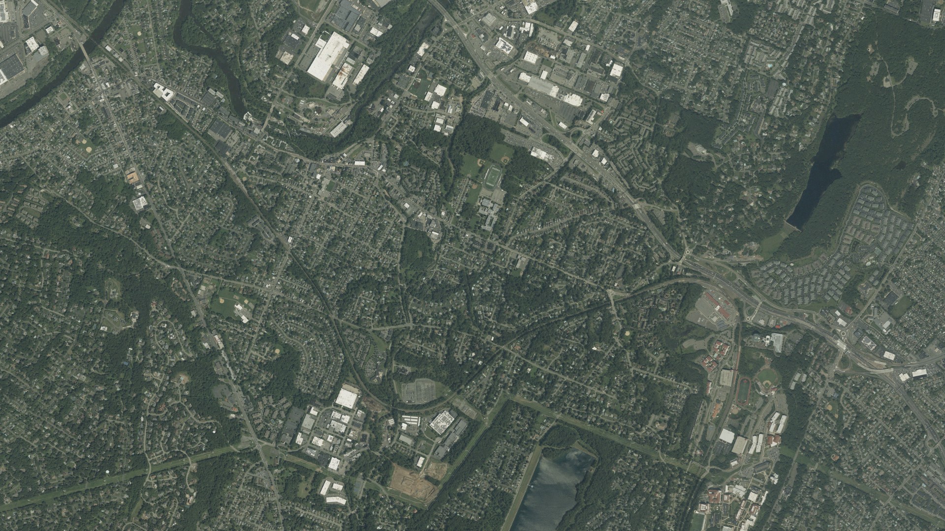 Natural-color aerial photograph of land around Little Falls, New Jersey