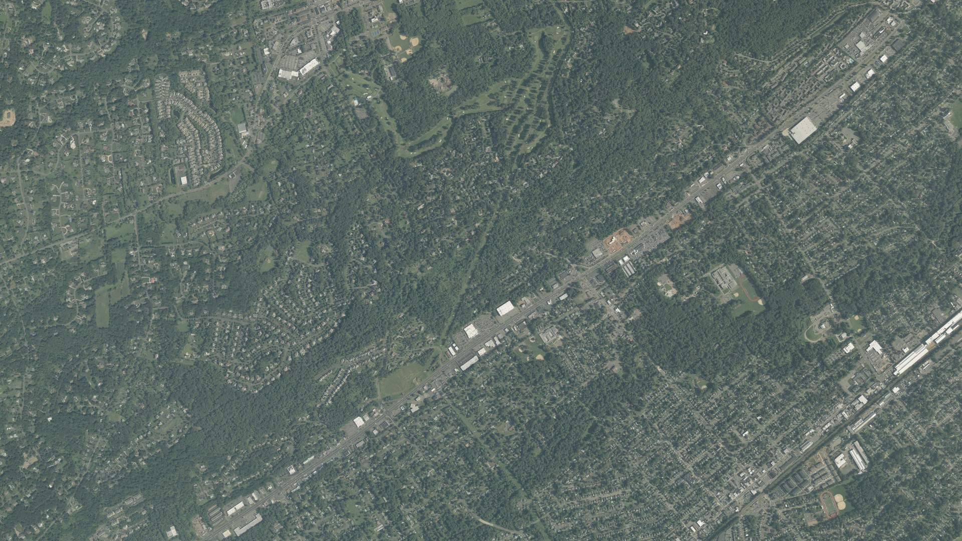 Natural-color aerial photograph of land around Green Brook, New Jersey