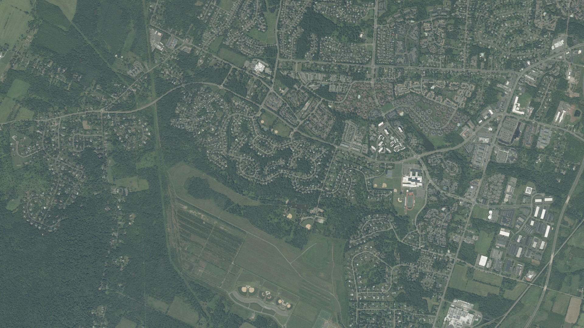 Natural-color aerial photograph of land around Hillsborough, New Jersey
