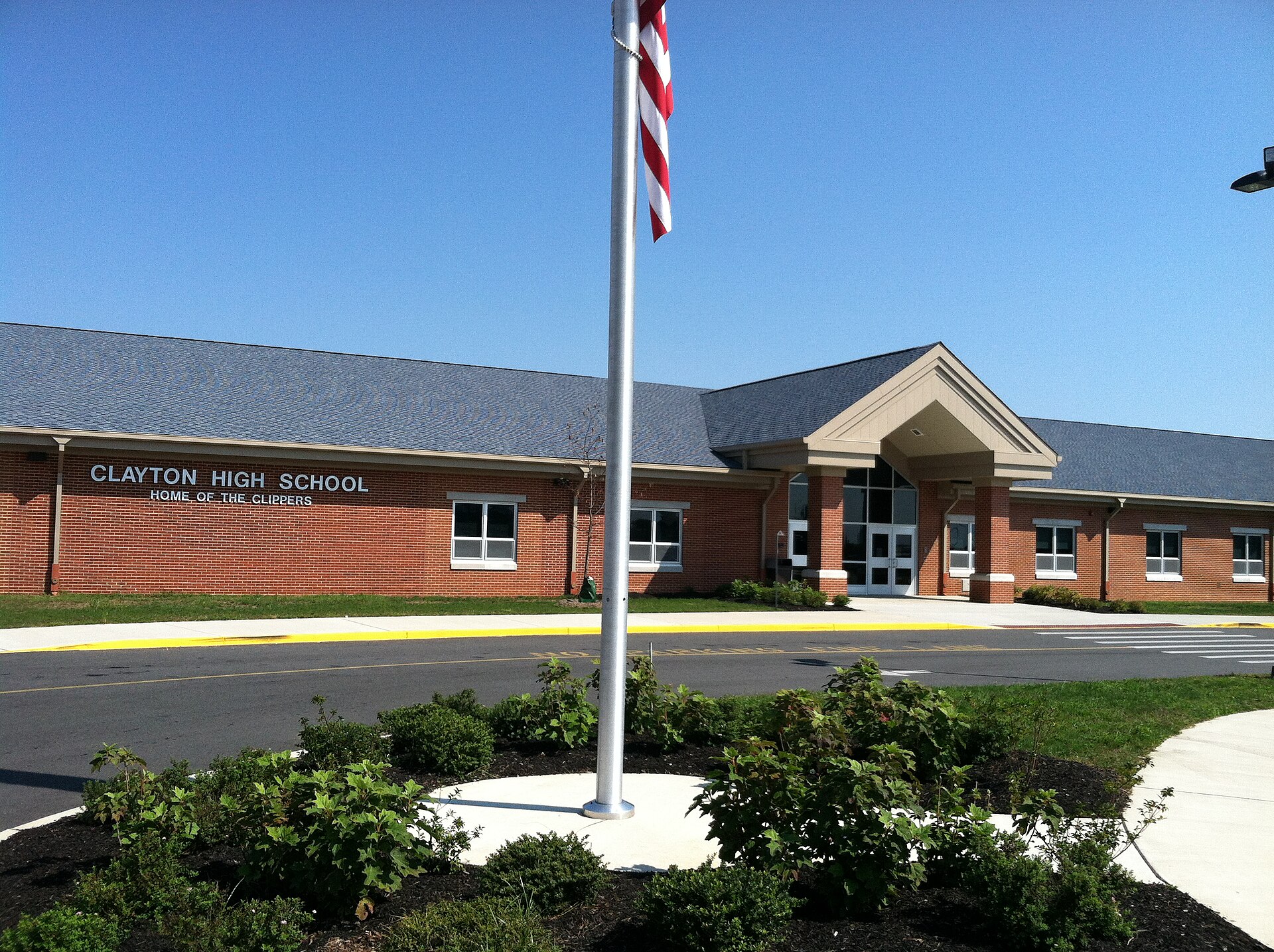IMAGE OF THE MAIN ENTRANCE OF CLAYTON HIGH SCHOOL, CLAYTON, NEW JERSEY