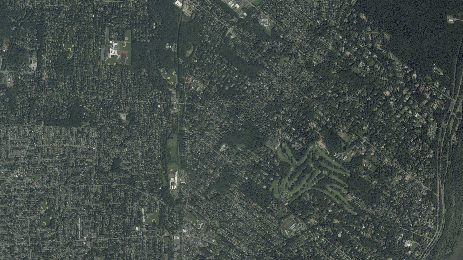 Natural-color aerial photograph of land around Demarest, New Jersey