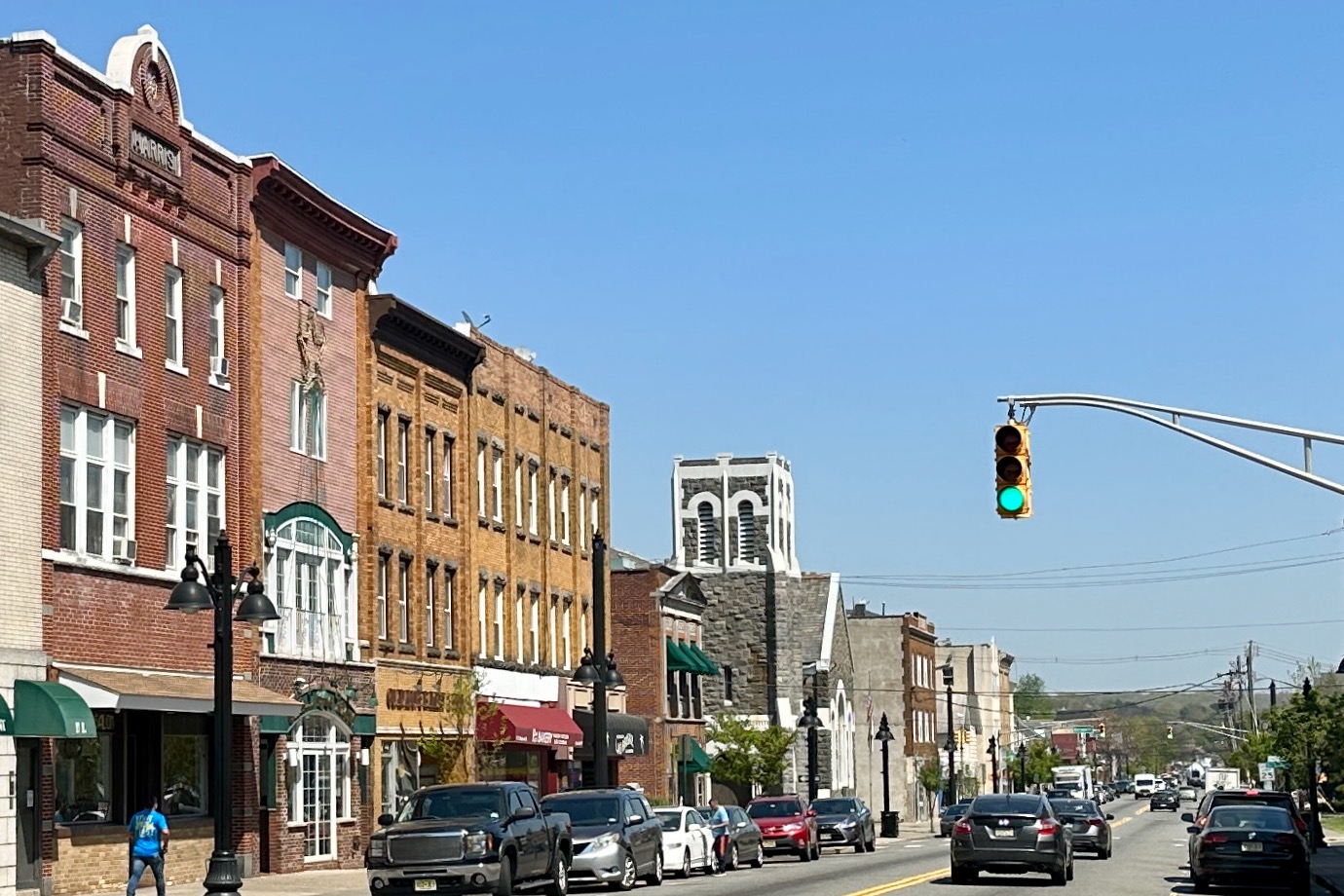 View along the north side of Blackwell Street, looking east from Morris Street, in Dover, New Jersey.