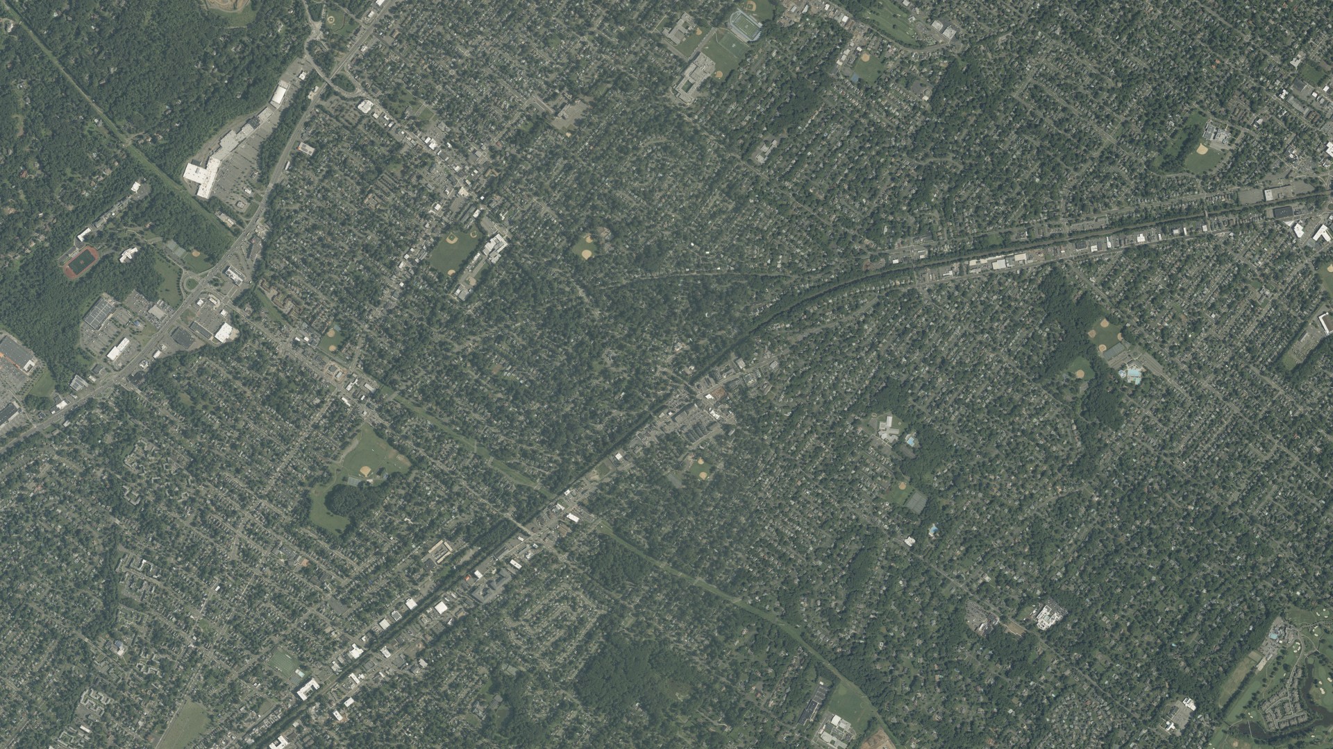Natural-color aerial photograph of land around Fanwood, New Jersey