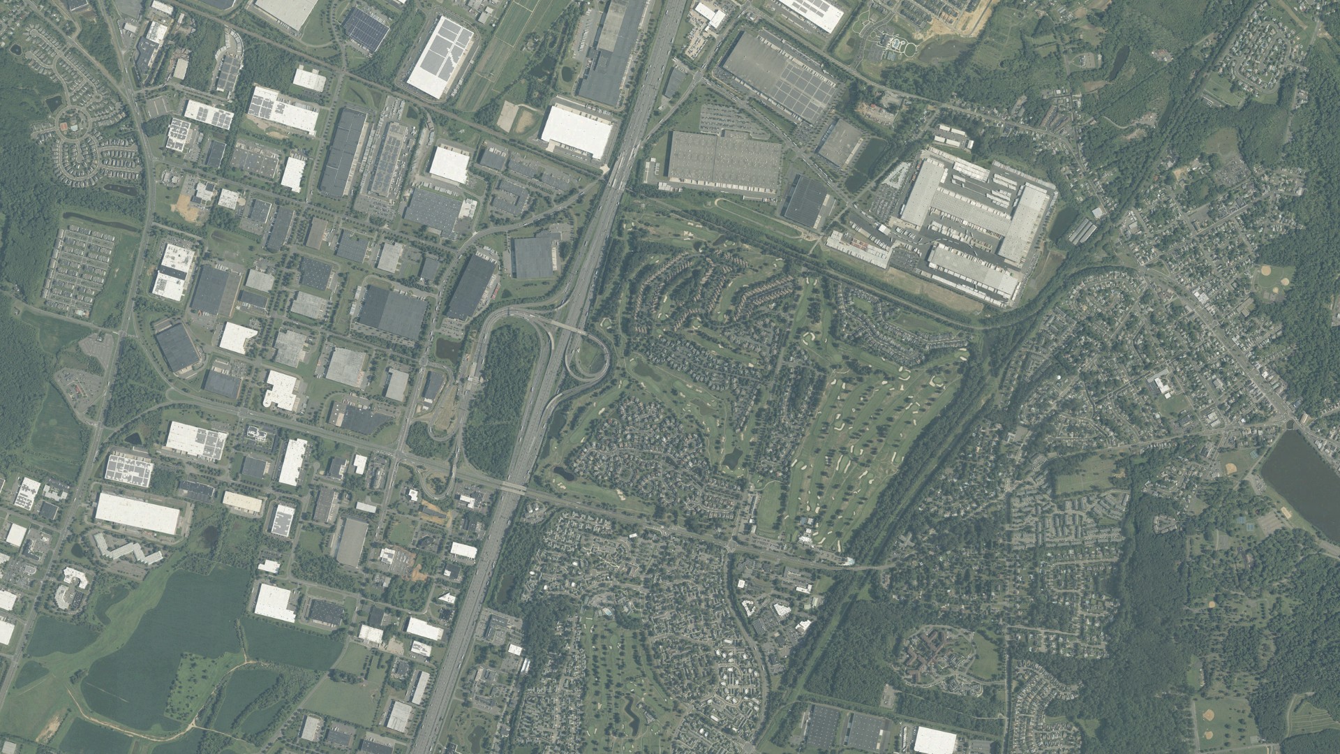 Natural-color aerial photograph of land around Forsgate, New Jersey