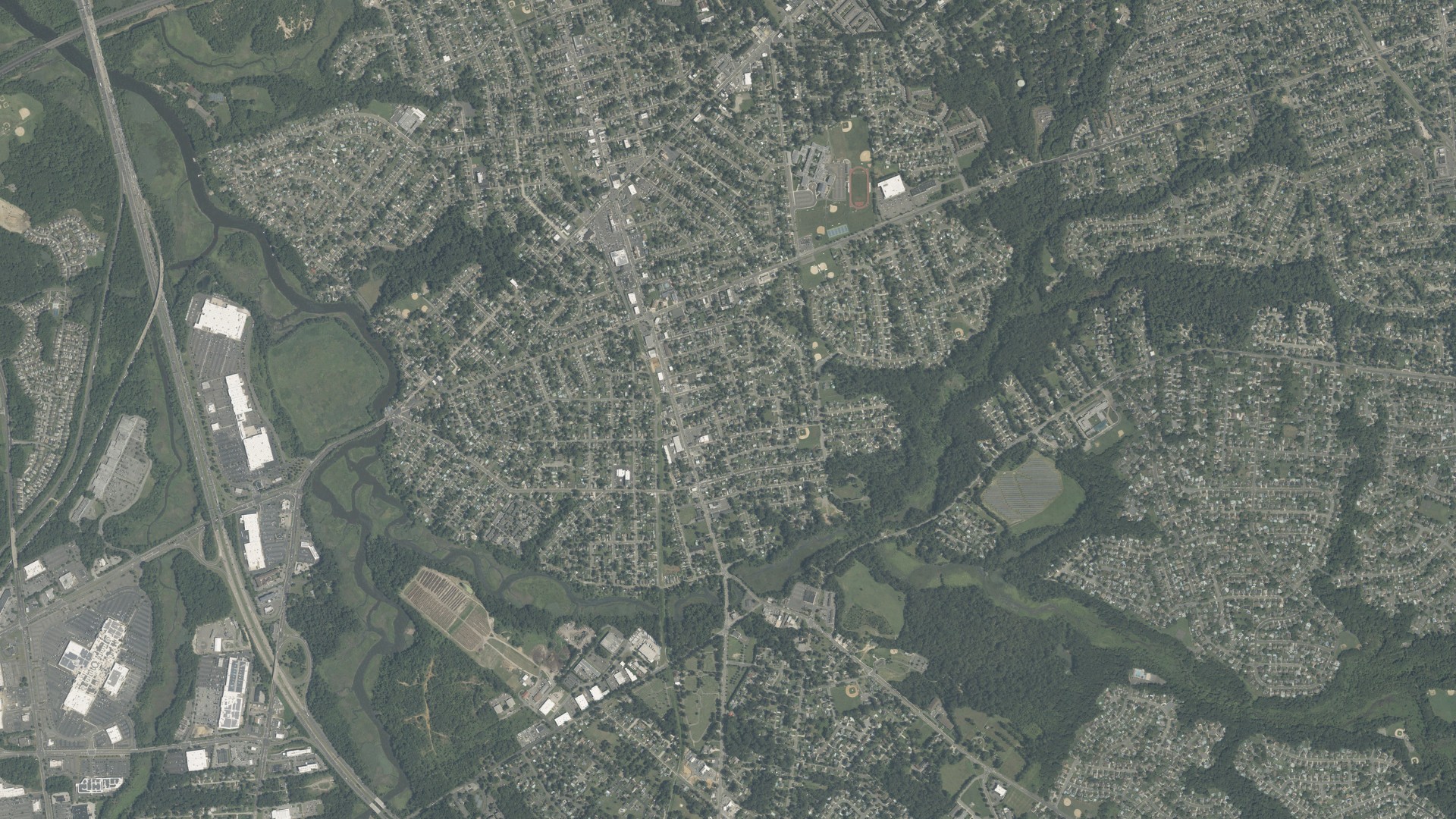 Natural-color aerial photograph of land around Glendora, New Jersey