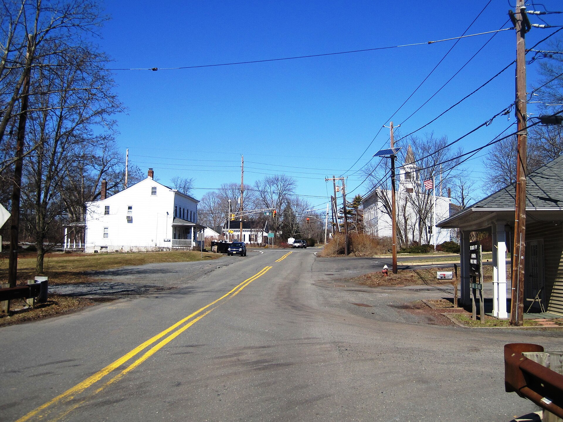 Photo of Harlingen, New Jersey, an unincorporated community in Montgomery Township. The photo was taken on westbound Harlingen Road approaching U.S. Route 206.