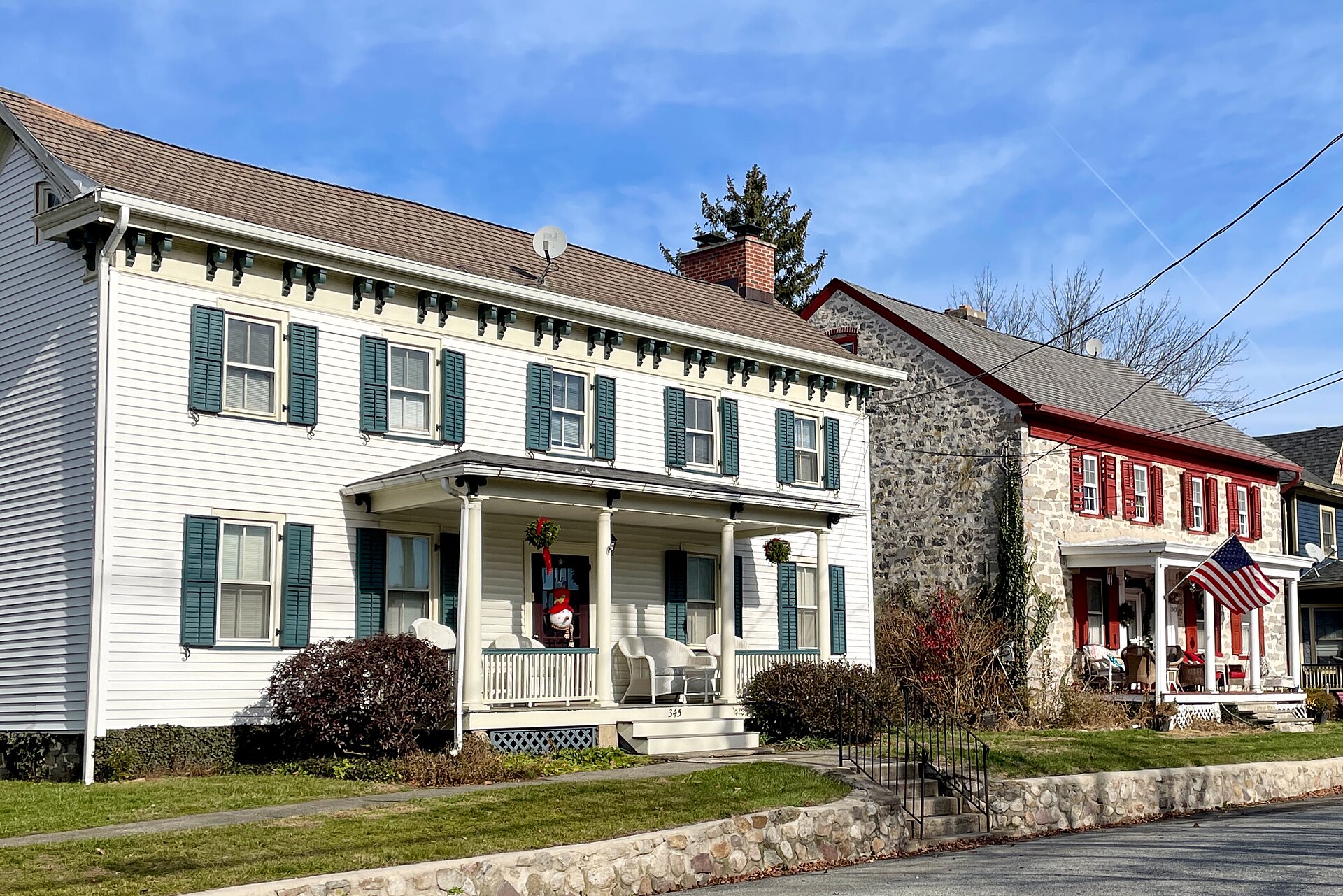 Moravian houses on High Street in Hope, New Jersey. Contributing property #4 of the Hope Historic District.