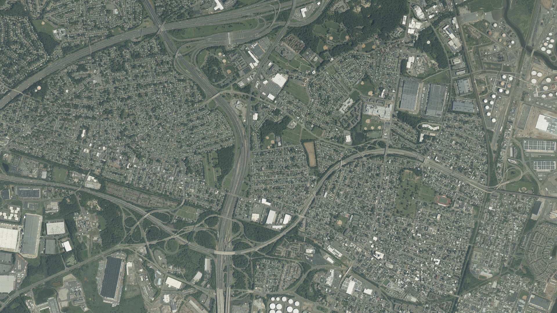 Natural-color aerial photograph of land around Hopelawn, New Jersey