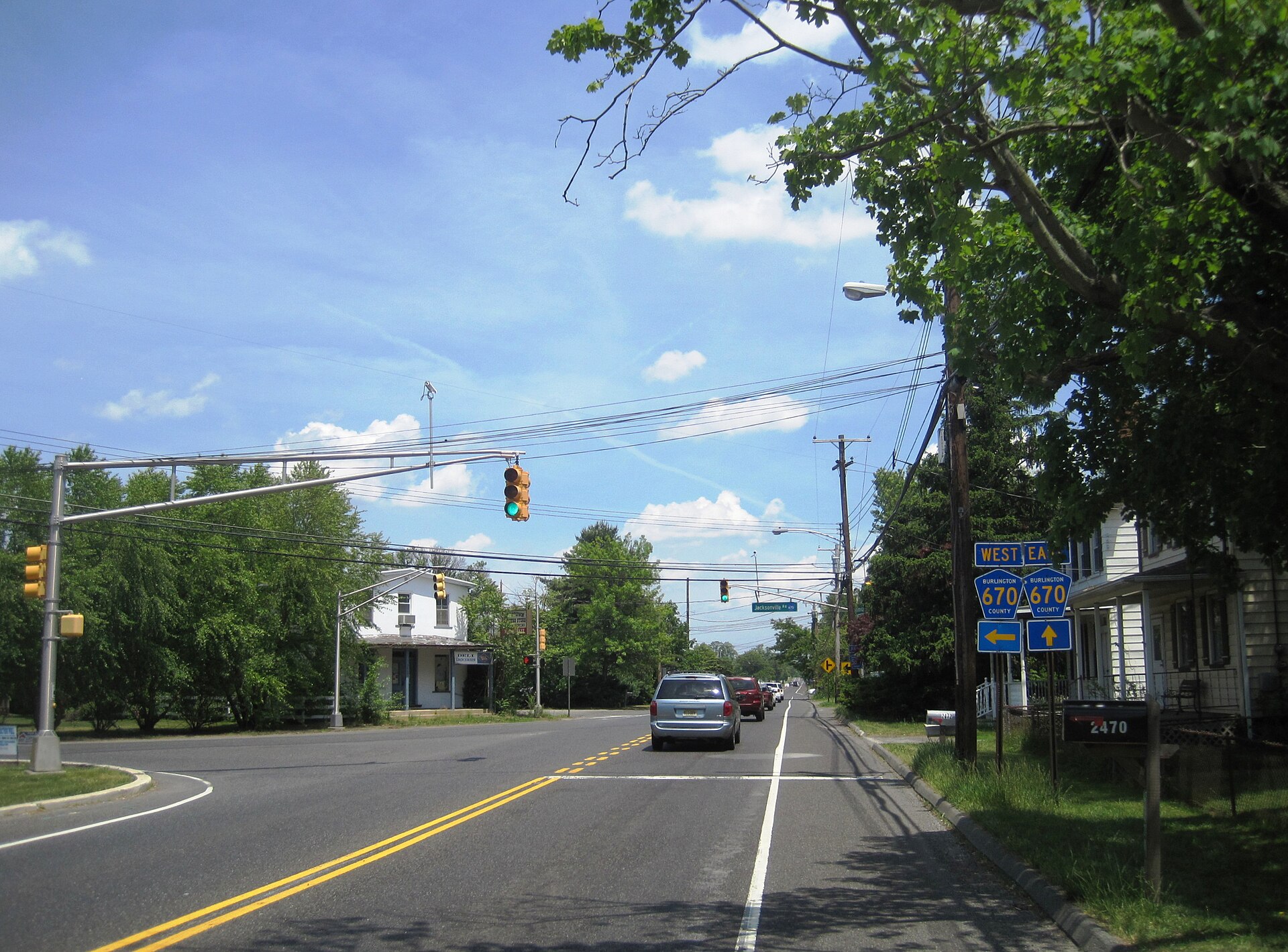 Photo of Jobstown, New Jersey, an unincorporated community within Springfield Township. Photo taken on eastbound County Route 537 at Jacksonville-Jobstown Road (CR 670).