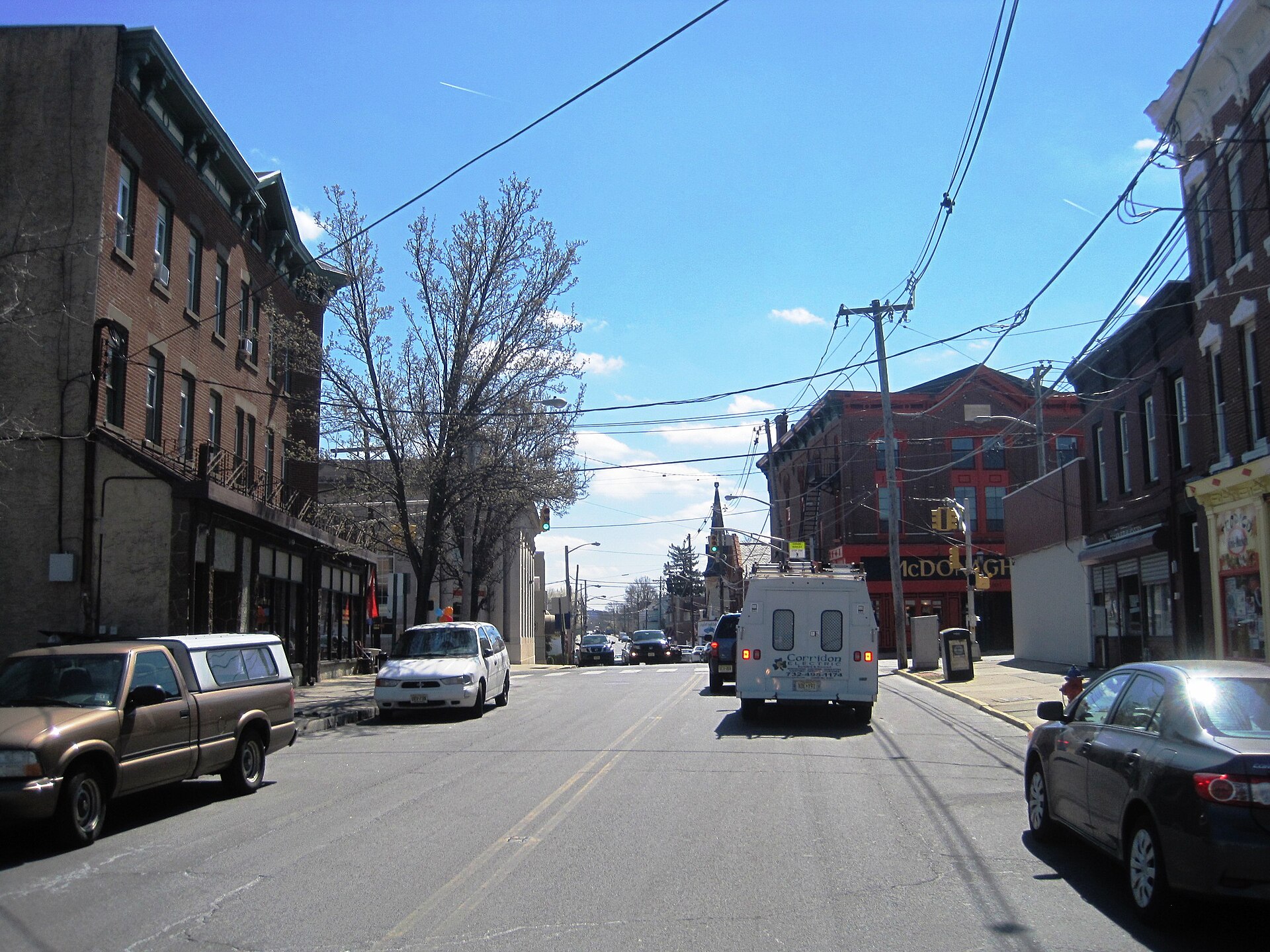 Photo showing downtown Keyport, New Jersey. Taken from southbound Broad Street (County Route 4) approaching Front Street (CR 6).